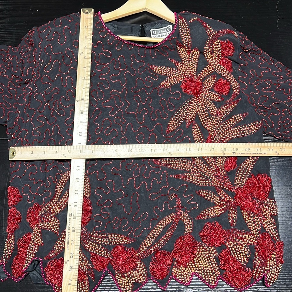 Sho Max Originals Beaded Top Blouse‎ Retro Disco Black and Red Size 3X - Picture 3 of 9